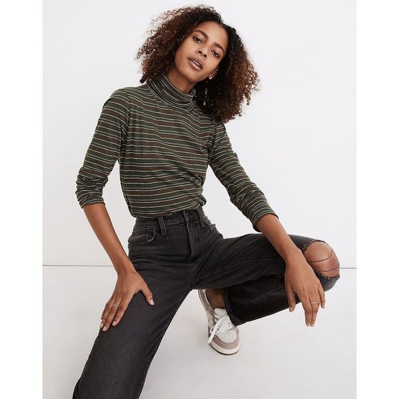 Madewell Tops - Madewell Whisper Cotton Turtleneck in Ivorton Stripe